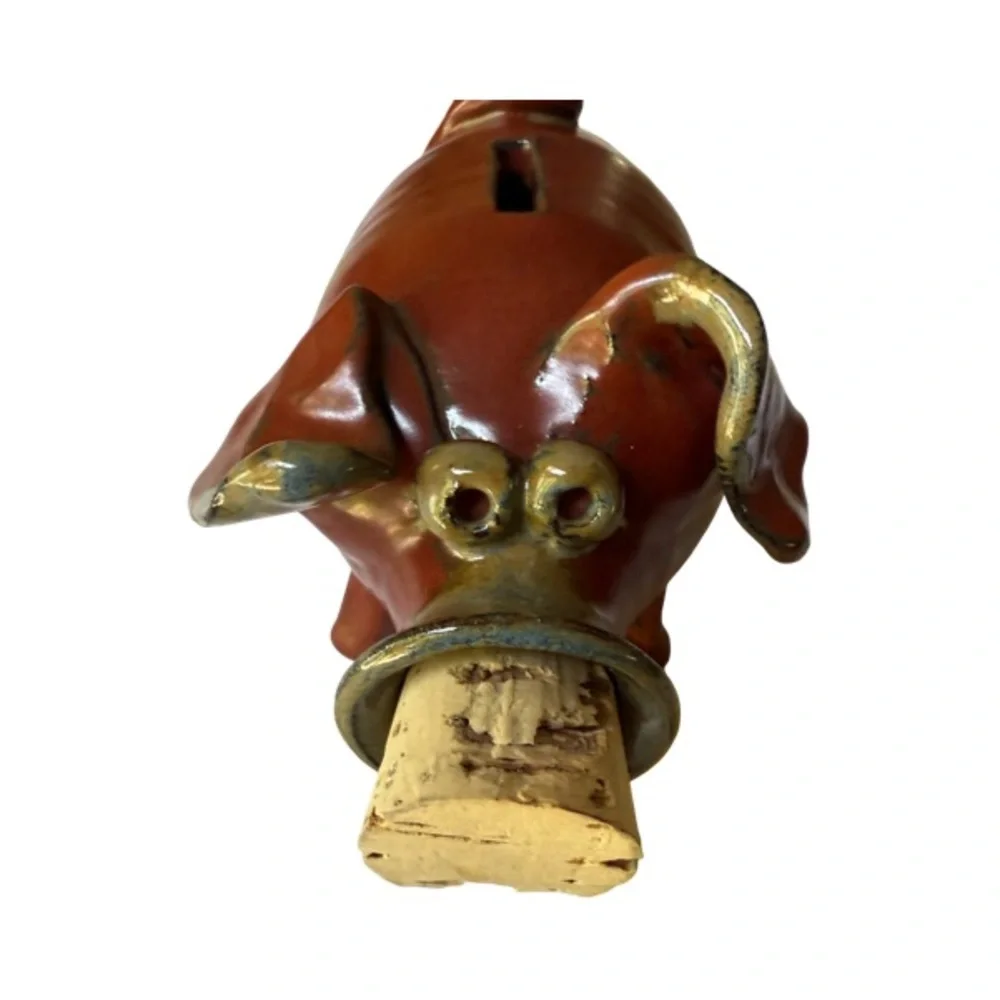 Vintage Artisan Pottery Rustic Brown Piggy Bank with Cork Stopper